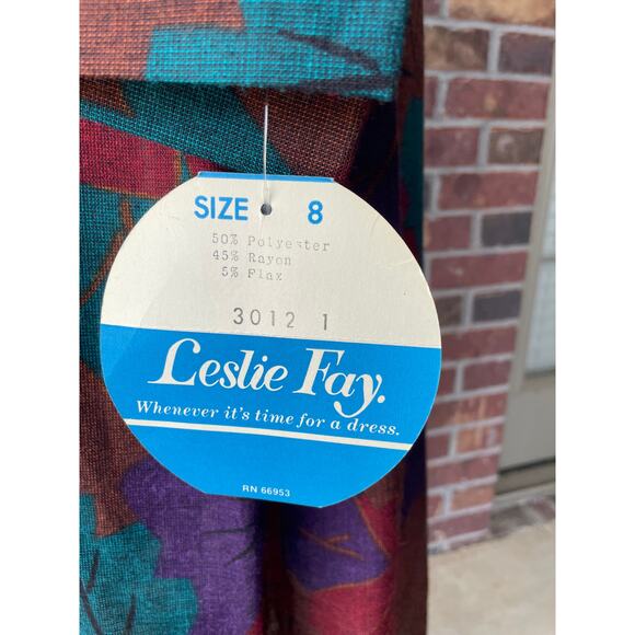 NWT Vintage fall dress - Leslie Fay - leaves - shirt dress - midi - 70s - size S - Picture 2 of 11